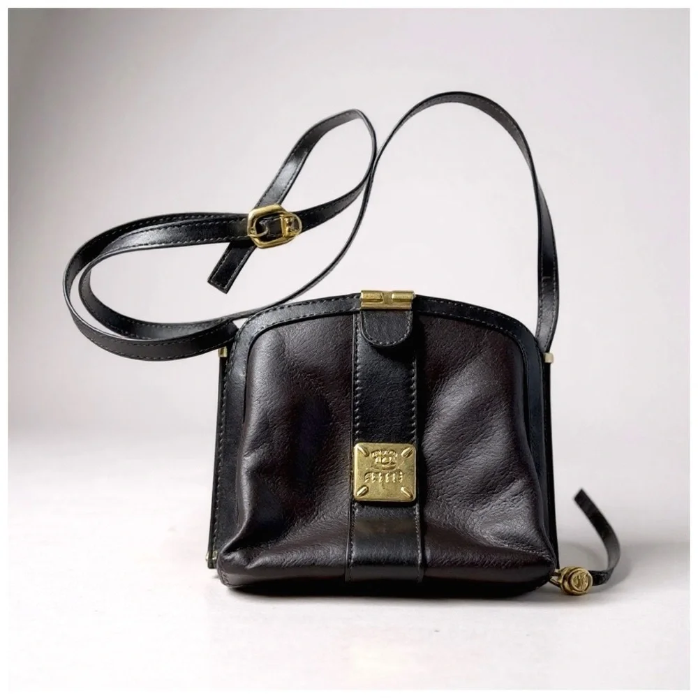 Vintage HCL Leather Crossbody Bag W/ Gold Accents - Picture 4 of 13